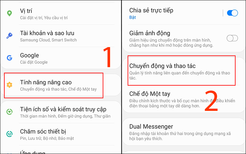 Chọn Chuyển động và thao tác